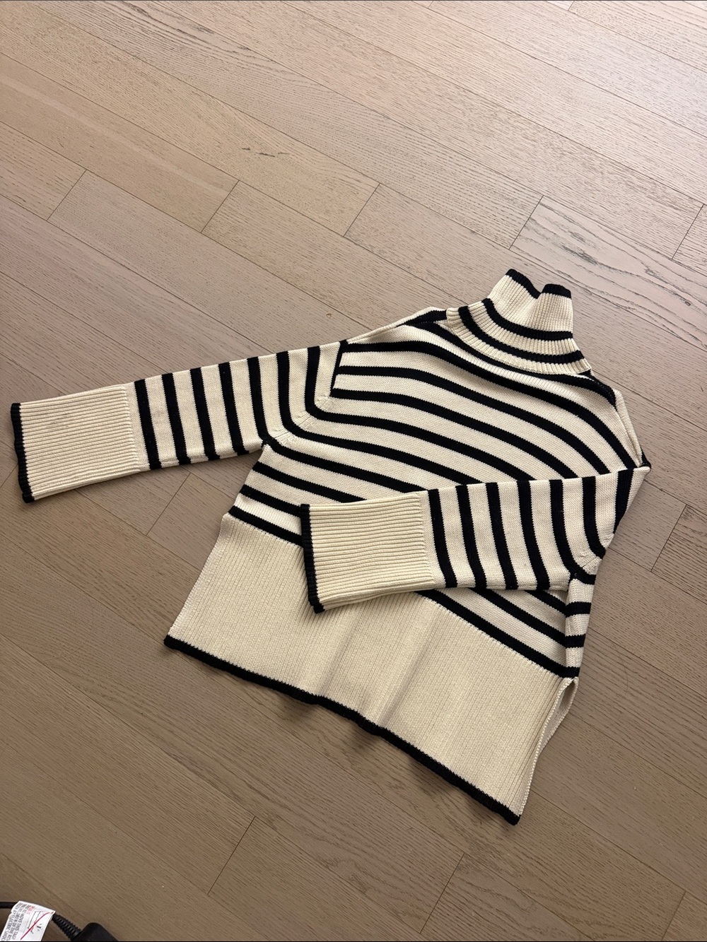 Toteme Cream and Black Striped Turtleneck Sweater